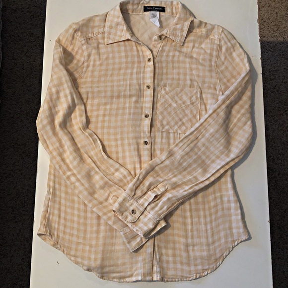 Love Cameron Tops - Love Cameron Yellow Gingham Button Down Shirt